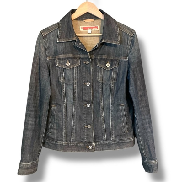 Gap Dark Vintage Wash Point Collar Denim Jean Jacket Size Medium - Picture 2 of 10